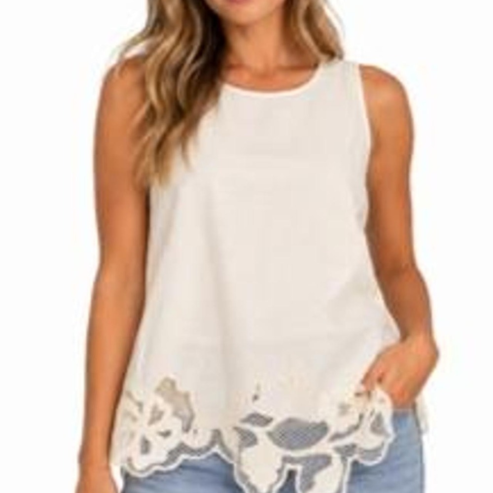 A New Day Women's Embellished Craft Tank Top Lace Hem Boho Feminine Style